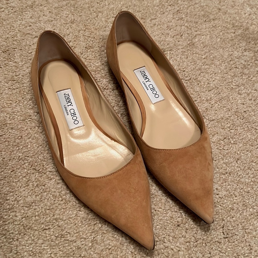Jimmy Choo Love Suede Flats Sz 38 Tan